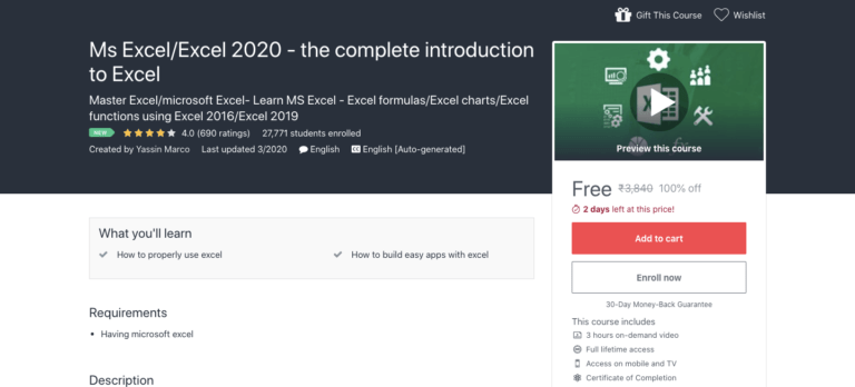 Free Microsoft Excel Course