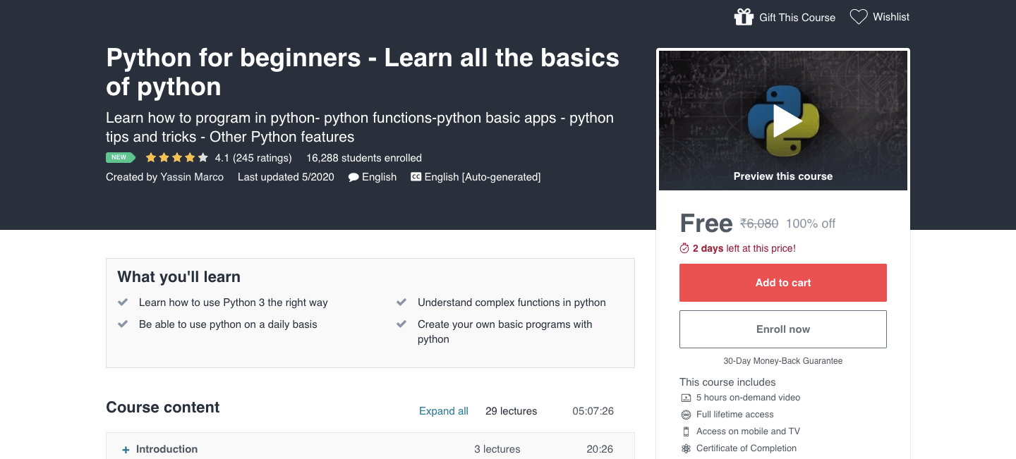 Free Python Course with Certificate