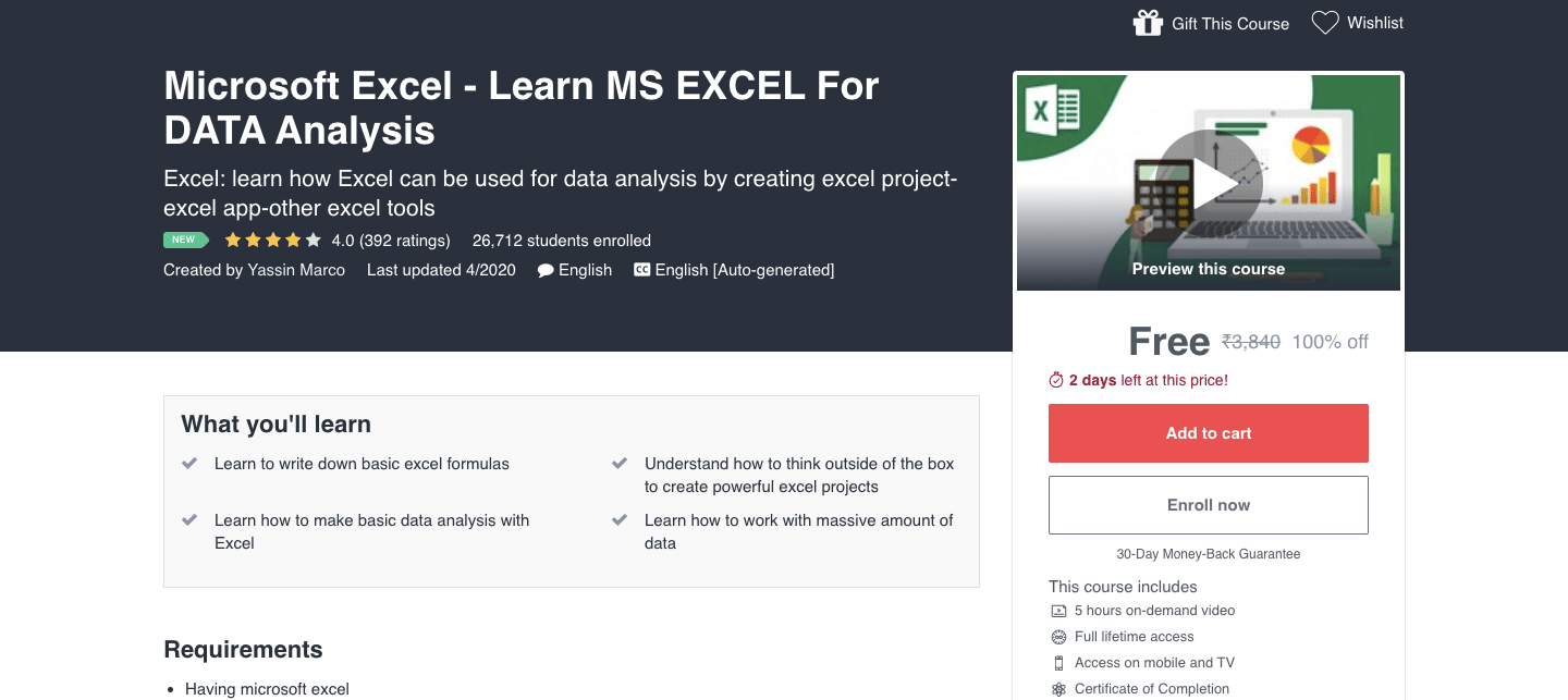 MS Excel Free Course