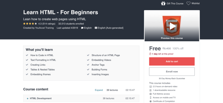 Free HTML Online Course