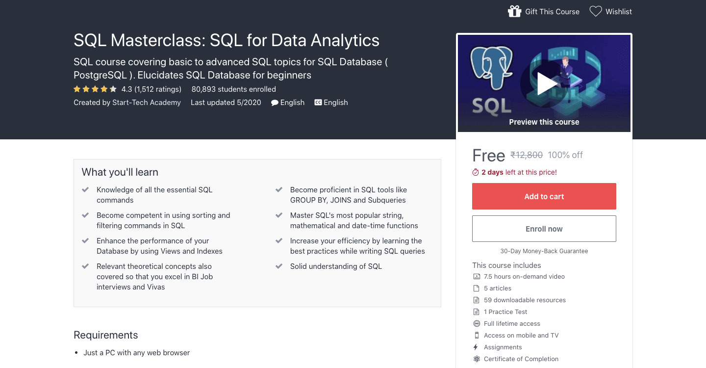 SQL Free Certification Course | Data Analytics | 100% Free ...
