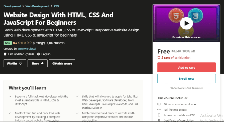 Free Website Development Course