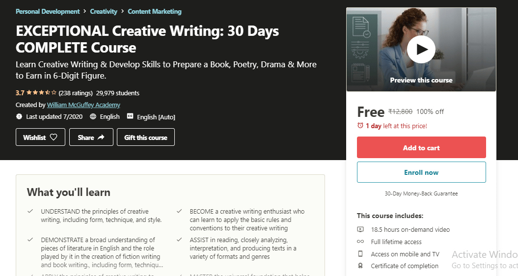 creative writing course free online
